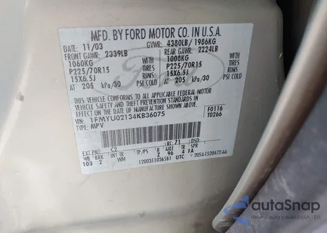 2004 Ford Escape Xls из США, поврежденный, VIN 1FMYU02134KB36075